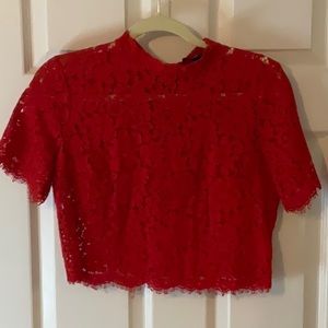 Express red lace crop top size small